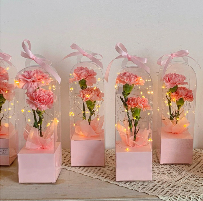 pvc transparent panoramic rose single diy flower arrangement box, hand-held lighthouse flower packaging, eternal flower bouquet gift box material