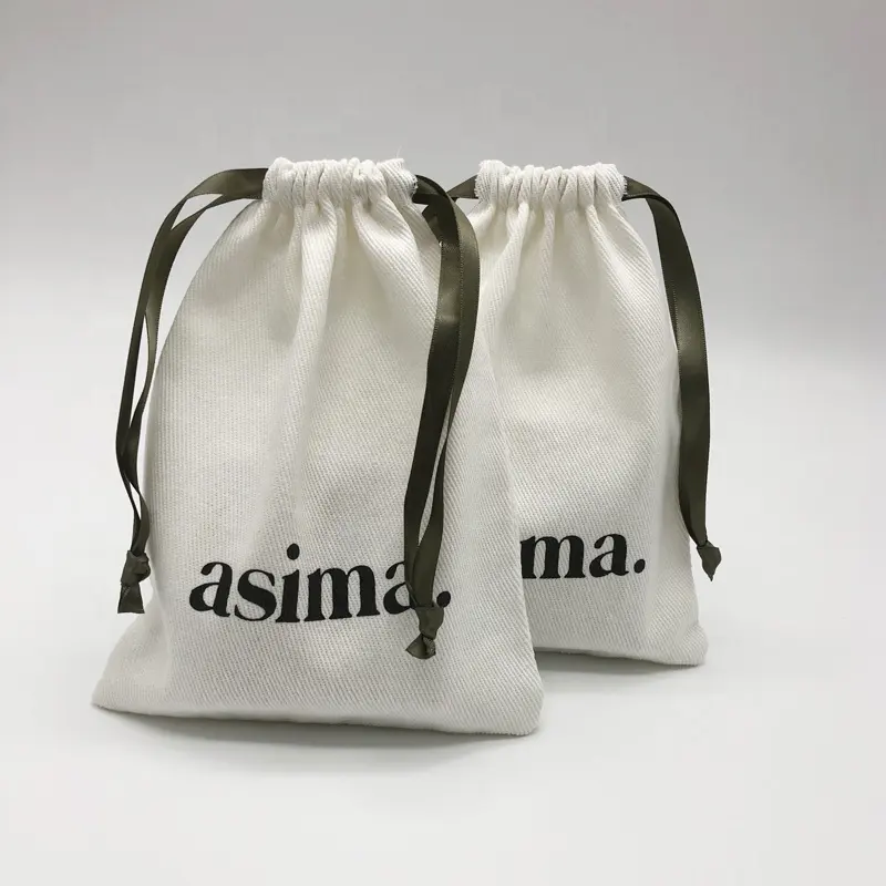 Customized Cotton Muslin Drawstring Bag With Ribbon for Jewelry Packaging Solution