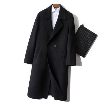 Pure Wool Men's Double-Sided Cashmere Coat Mid-Length Trench Jacket for Casual Outwear