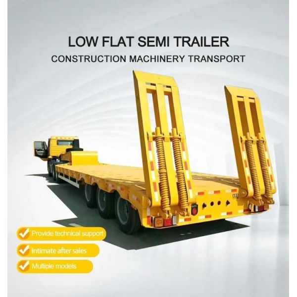 3 Axle 60ton Low Bed Semi-Trailer Bogie Suspension Trailers for Long Distance Transport