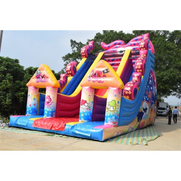 SGS Commercial Inflatable Water Slides / Octopus Double Dry Slide For Children Big Fun