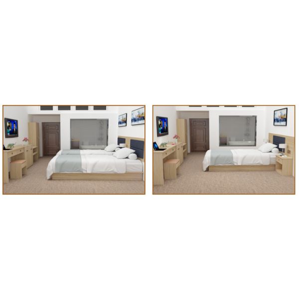 Fashion Hotel Bedroom Furniture / Green Material Queen Size Hotel Bed