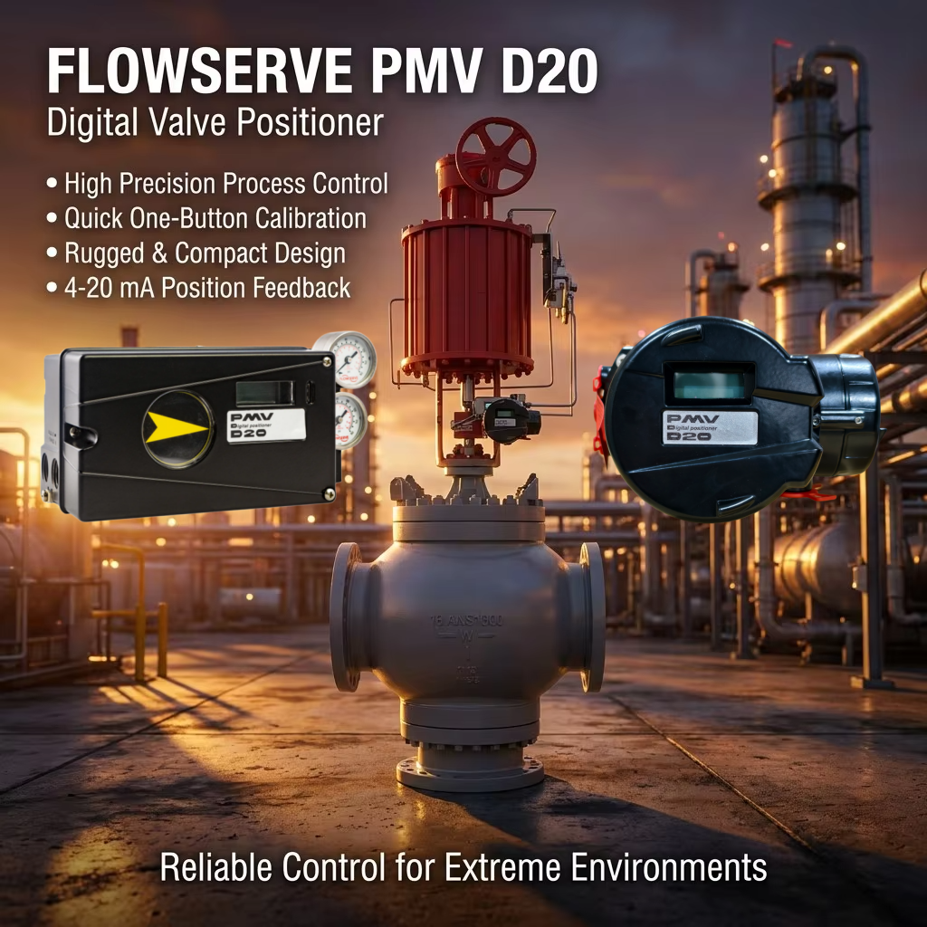 Flowserve PMV D20 Digital Valve Positioner with HART Communication 4-20mA Input Signal and IP66 Enclosure Protection