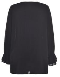 White / Black Color Fashion Ladies Blouse With Flounce In Front Placket And Sleeve End