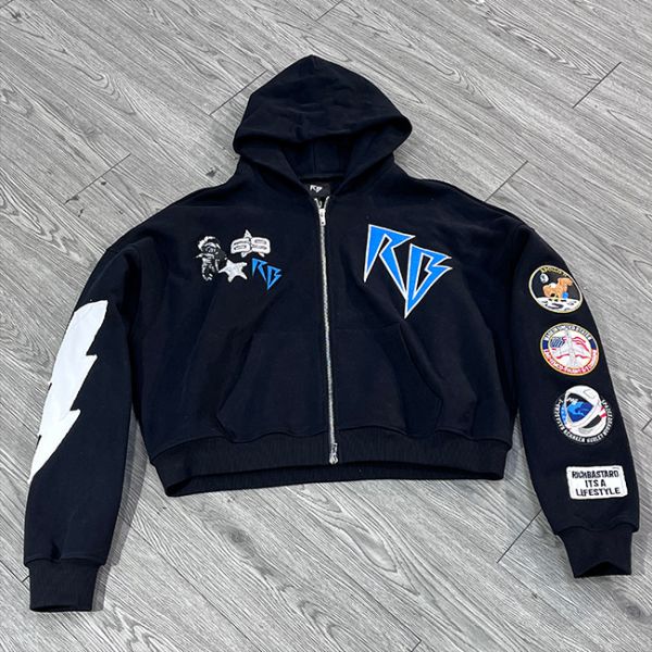 Custom Embroidery Patch Logo Hoodie Screen Print 100% Cotton Fabric Zip Up Boxy Cropped Oversized French Terry Hoodie