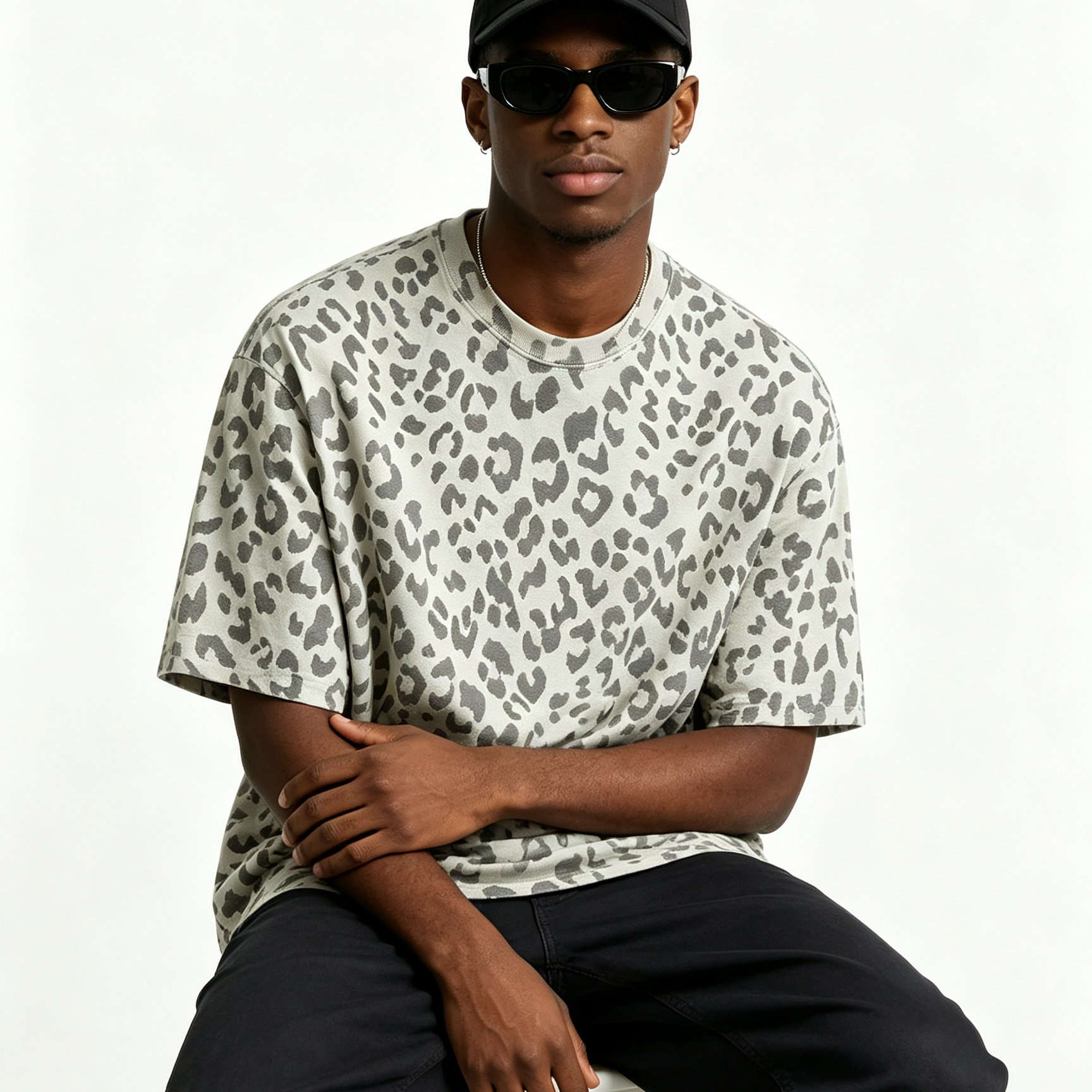 Men’s Leopard Print Quick-Dry T-Shirt 240G Oversized Casual Sportswear Summer Tee