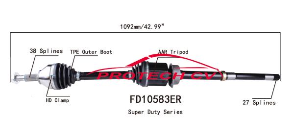 FD10583ER  CV Axle Assembly Heavy Duty Clamp TPEE Boot  Cold Forging Grinding Process Technology EXTREME Weather Unit