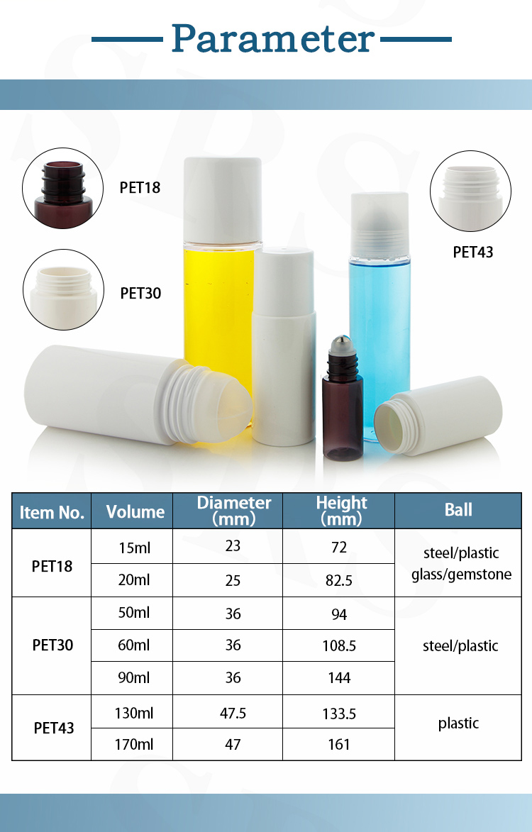 130ml PET Roll On Bottle Large Capacity Empty Roller Bottles for Body Care Gel Deodorant Liquid