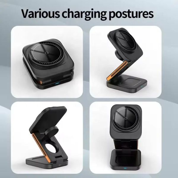 Folding Phone Watch Earbud Charger 3 In 1 Magnetic Wireless Desk Stand Charger