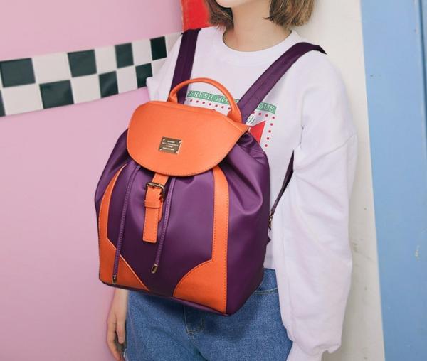 2016 new nylon with PU leather travel bag hit the color shoulder bag Mummy College fashion women's backpack