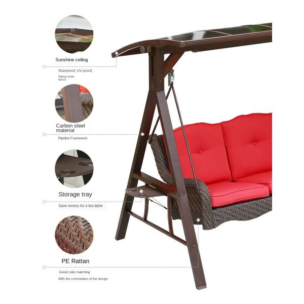 Metal Frame 2 Seater Garden Swing Chair With Awning And LED Light