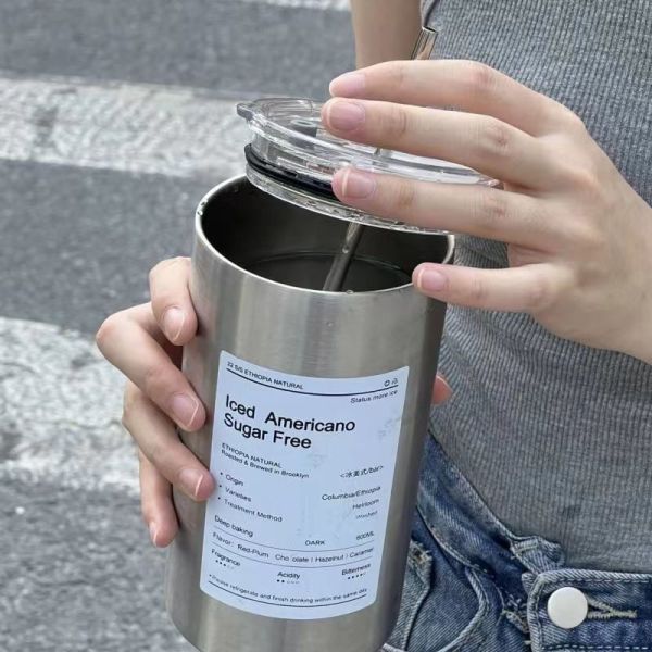 Creative Iced Americano Insulated Tumbler Coffee Cup , Stainless Steel Tumbler With Lid And Straw Travel Coffee Mug For Men Women
