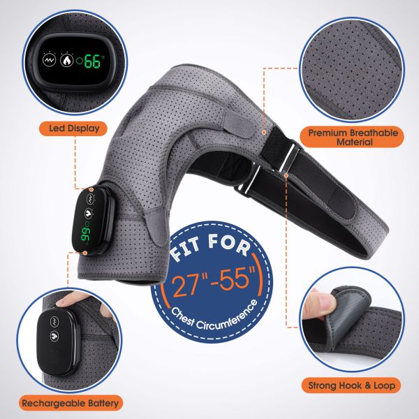 Electric Far Infrared Heating Massage Shoulder Pad Relieving Periarthritis Touchscreen Heat Therapy Device Black Gift Box