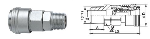 1/8 -1/2 Inch Pneumatic Quick Disconnect Couplings , LSQ-AA Pneumatic Connectors