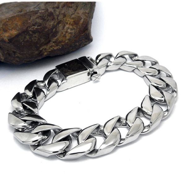 Men's Curb Link Chain Bracelet 316l Titanium Stainless Steel 15mm Width Silver Color(JCE045)