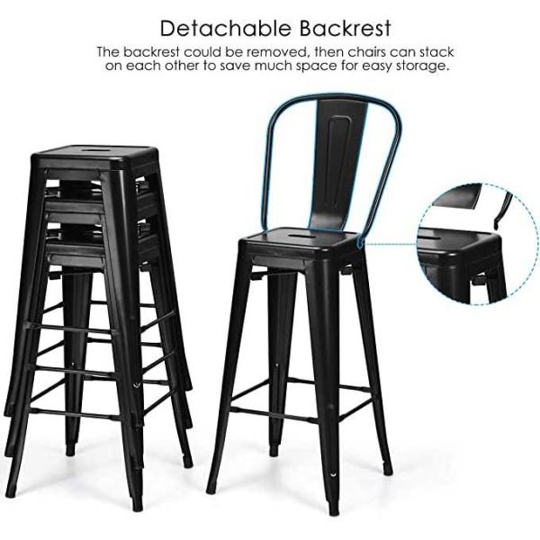 Restaurant High Bistro Table And Stools Outdoor Modern Black Metal Stackable Style