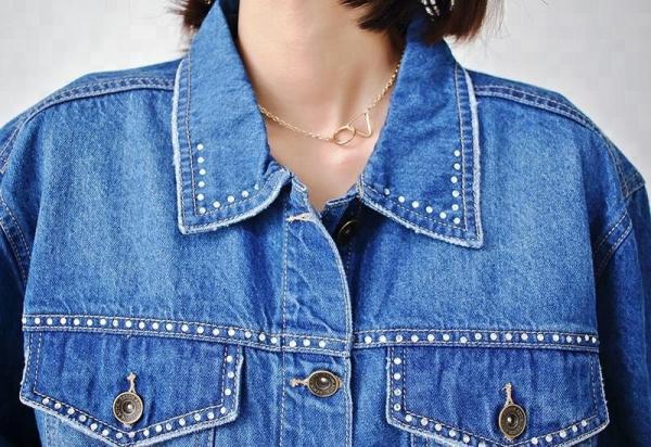 Custom Casual Womens Short Jean Jacket , Slim Fit Jeans Coat For Ladies