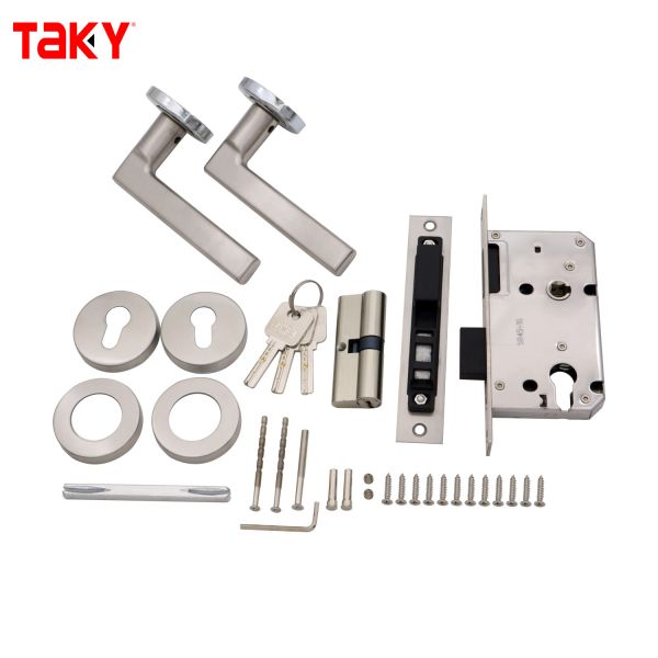Modern Design Stainless Steel L-Shape Door Handles with Locking Interior Wooden Door Handle