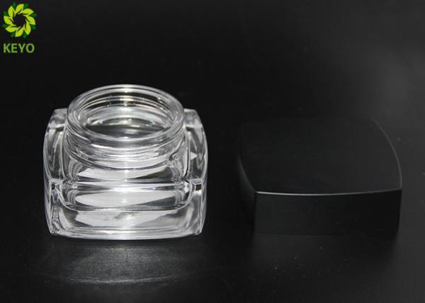 Clear Glass Cosmetic Cream Storage Jars Square Shape With Black Plastic Cap