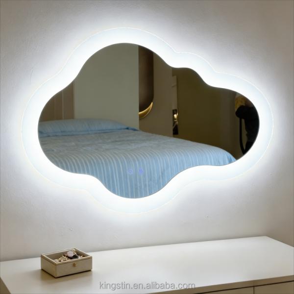 Kingstin Cloud Smart LED Bathroom Mirror, Dimmable 3-Color Light, Anti-Fog Touch Control, Acrylic Frame Aesthetic Vanity Mirror