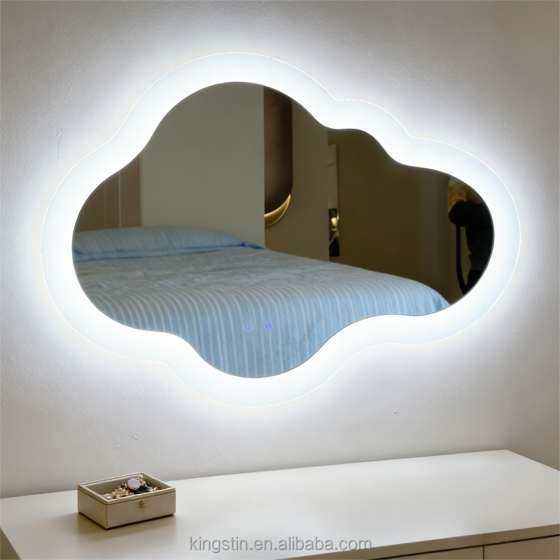Kingstin Cloud Smart LED Bathroom Mirror, Dimmable 3-Color Light, Anti-Fog Touch Control, Acrylic Frame Aesthetic Vanity Mirror