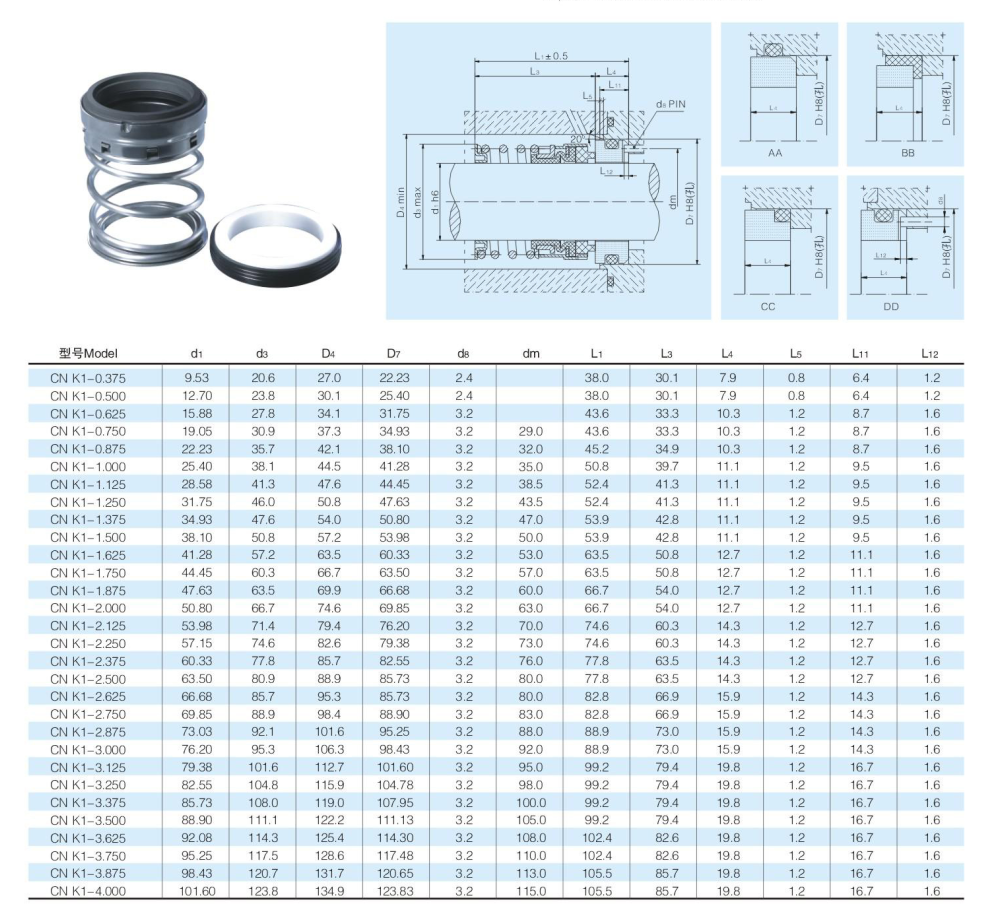 Промышленный КН К1 запасных частей механического уплотнения легкий для центробежного насоса