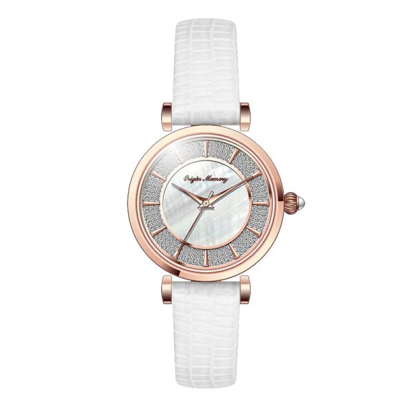 Diamond Inlaid 32mm Leather Strap Watch Luxury Decorative Waterproof