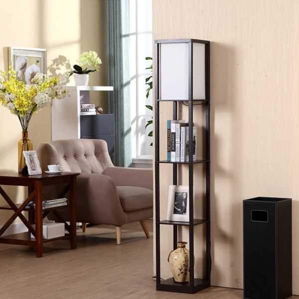 Modern LED Decorative Wooden Loft Floor Lamp Black White shelf floor lamp(WH-MFL-113)