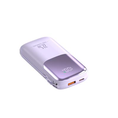 Portable 10000mAh Pocket Power Bank With 2 Cord PD 22.5W Fast Charging LED Display USB-C Output