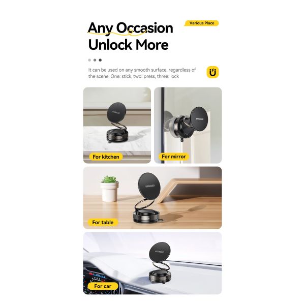 ESSAGER ES-ZJ35 Vacuum Suction Magnetic Car Mobile Phone Holder Foldable Zinc Alloy