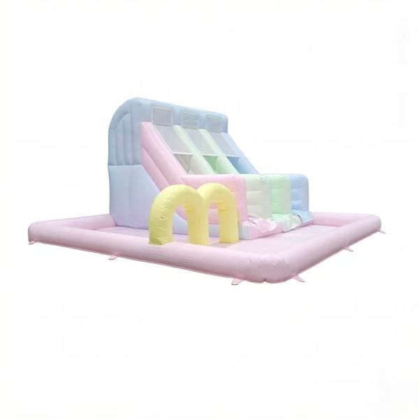 Pastel Rainbow Triple-Lane Inflatable Slide with Ball Pit Inflatable Bounce House for Kids  Parties