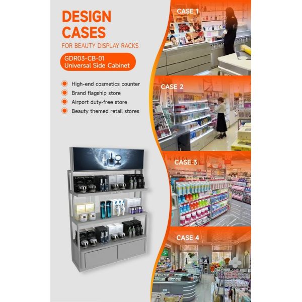 GDR03-CB-01 Universal Side Cabinet with Soft Film Light Box and Black Aluminum Price Tag Holder for Specialty Beauty Stores
