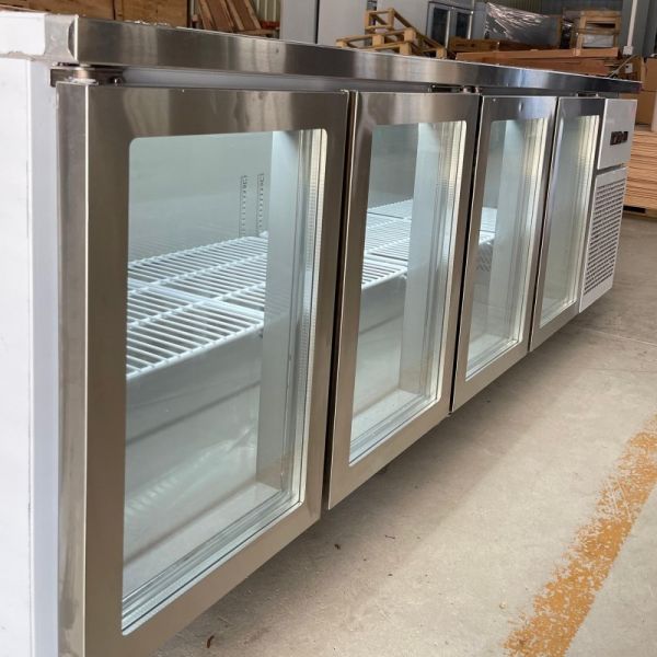 4 Glass Doors Undercounter Chiller Freezer Stainless Steel Workbench Refrigerator