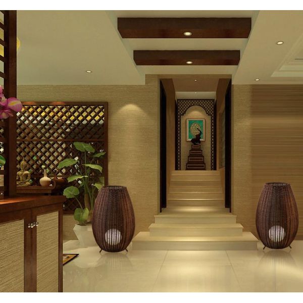 Customized Luxurious Rattan Floor Lamp , Indoor Creative Wicker Floor Light