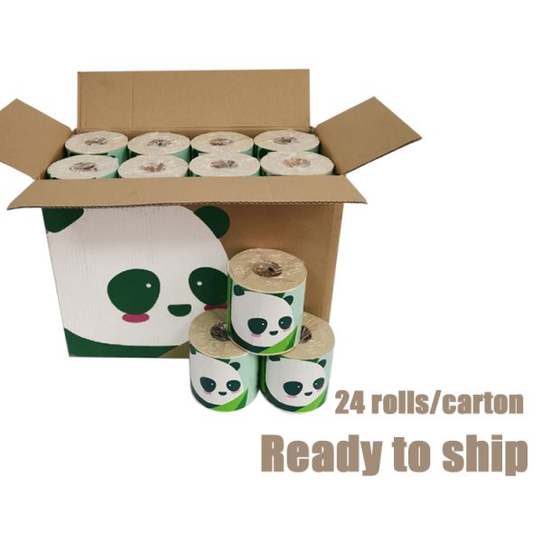 Customized Logo 3-Layer Soft Bamboo Premium Toilet Paper Environmentally Friendly Commercial Roll 2-Layer Panda Pattern Plain