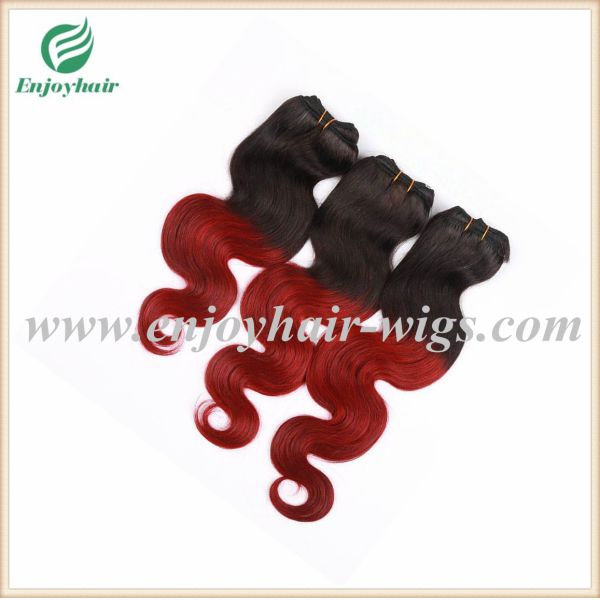 Peruvian 5A virgin remy hair weave ,ombre natural color/red# Body wave 10''-26''length