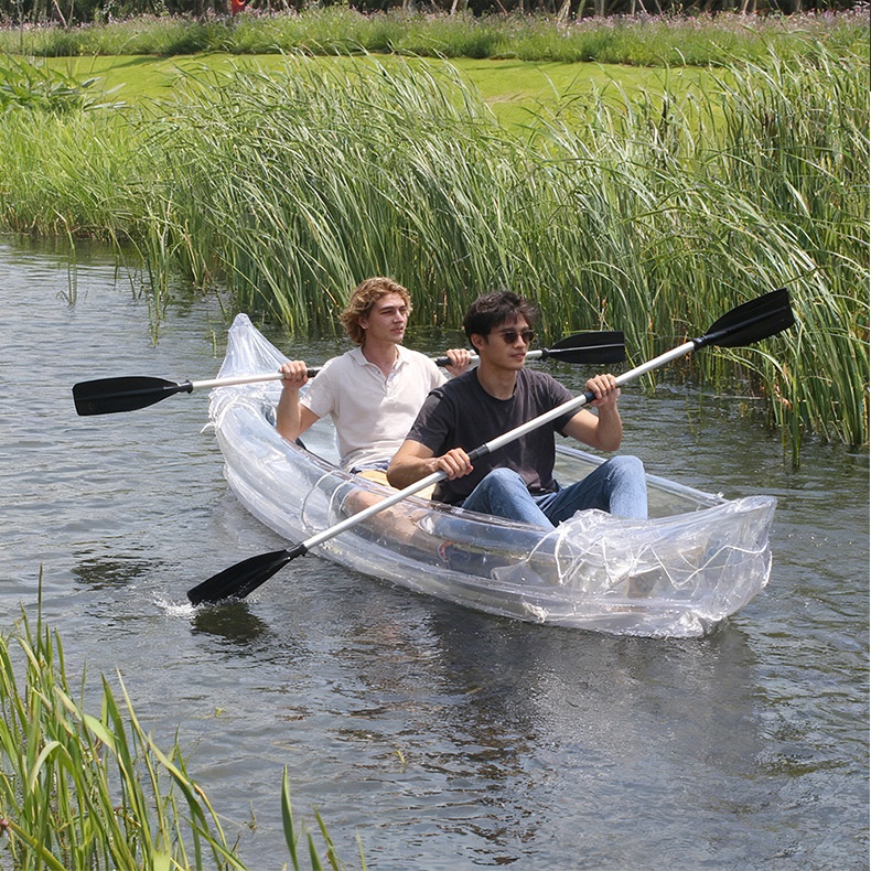 2-Person Inflatable PVC Kayak Folding Fishing Boat Thickened Assault Boat Transparent Outdoor Wading Rubber Boat