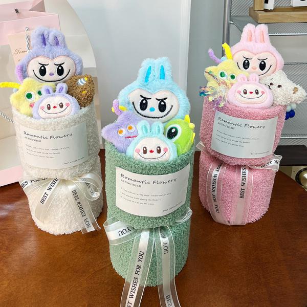 Día de San Valentín muñeca de peluche Labubu Bouquet muñeca regalo para novia y mejor amigo regalo de cumpleaños al por mayor de floristería