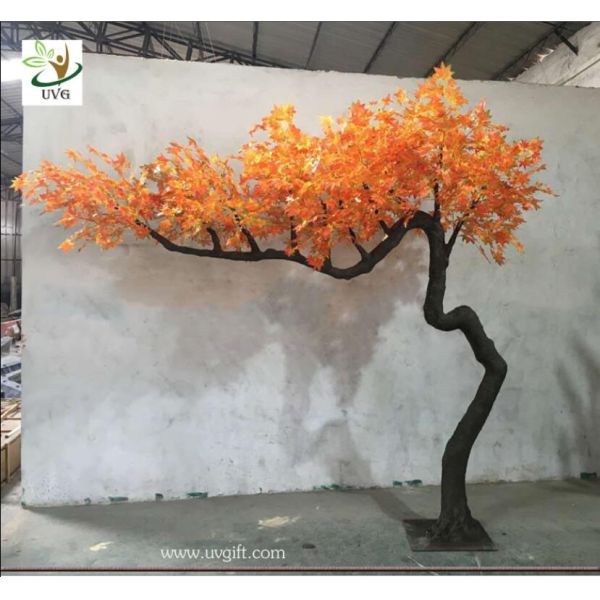 UVG unique orange artificial maple tree with bent fiberglass trunk for indoor hall decoration GRE072