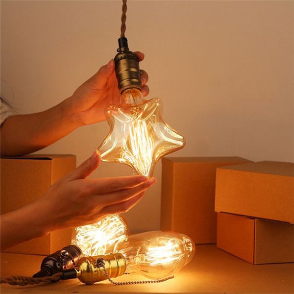 E26 E27 40w Edison Filament Bulbs  Star Shape Retro Carbon Filament Lamp
