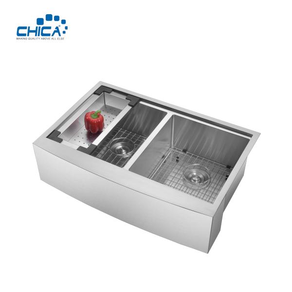 SUS304 stainless steel Double Bowl Kitchen Sinks Apron Front Handmade House Kitchen Sinks