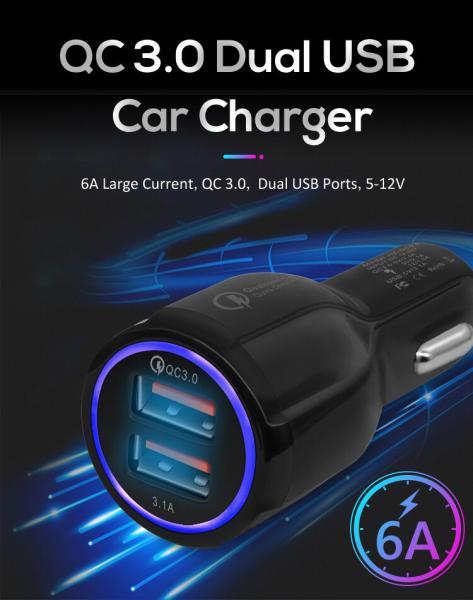 2 USB Ports 3Amp 24V Max Wall Charger QC 3.0 Power Adapter