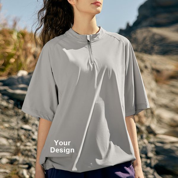Men's Half Zip Raglan Cycling T-Shirt, Quick Dry Ice Feel Nylon Spandex Athletic Top, OEM Custom Logo & Private Label Service Available