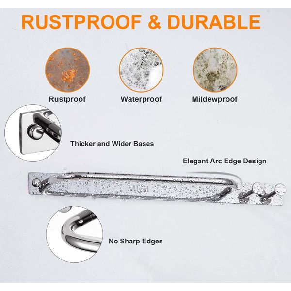 Mirror Polishing SUS304 Stainless Steel Towel Rack Holder 24 Inch For Kitchen Bathroom