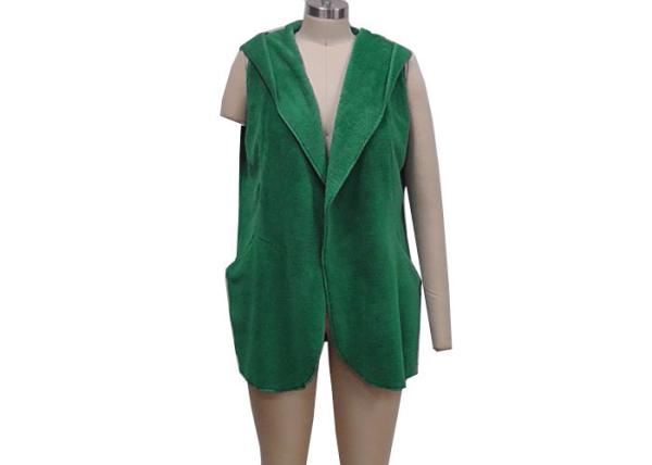 Stylish Green Ladies Tank Tops Hooded Open Front Sleeveless Cardigan Vest