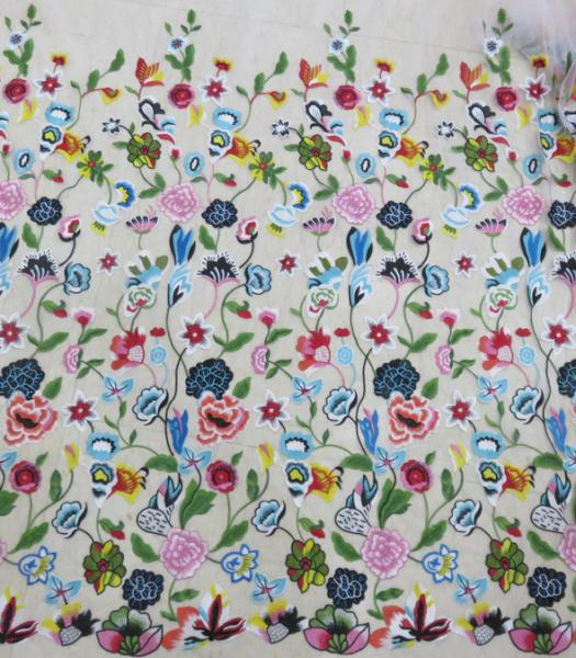 Multi - Color Floral Embroidered Lace Fabric , Crochet Fashion Textiles