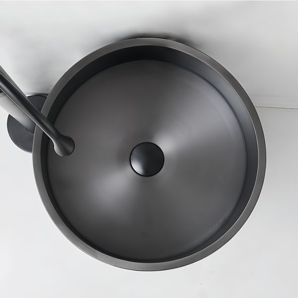 One Piece Bathroom Full Pedestal Wash Basin Stainless Steel Black Modern Design