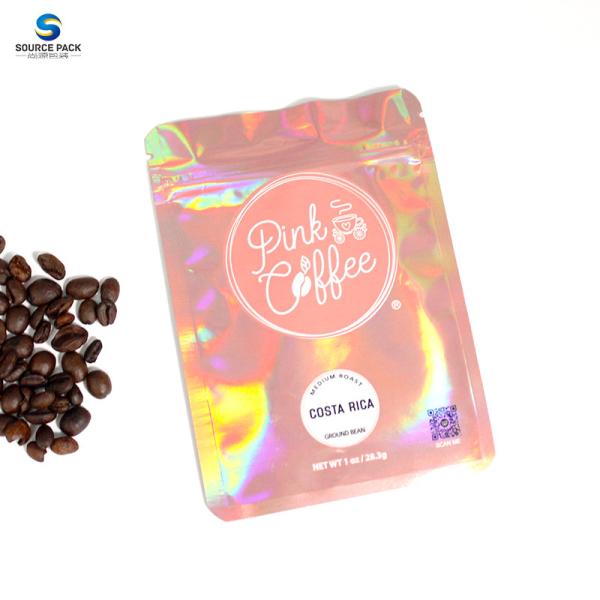 Customizable Holographic Flat Bottom Coffee Bag With Valve And Zipper
