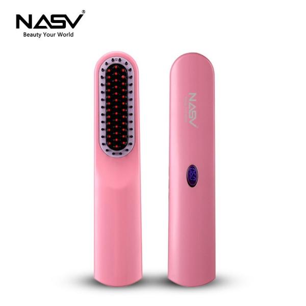 NASV Wireless 2 In1 Flat Iron Hair Straightener Brush Comb USB Plug LCD Display