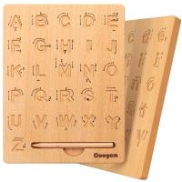 Tabla de práctica de letras de madera herramienta de rastreo de alfabeto de doble cara aprender a escribir el ABC juguete educativo